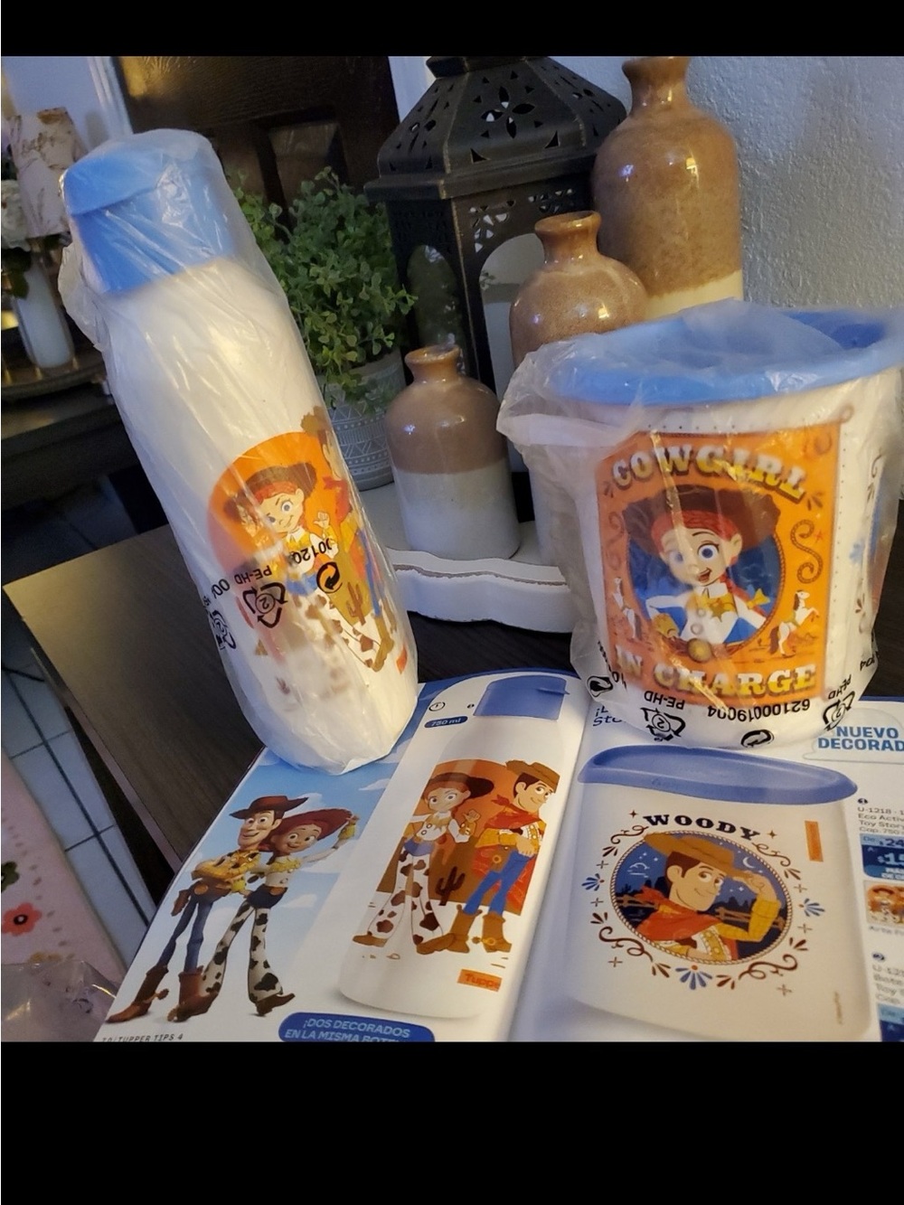 Tupperware White Cups with Orange and Blue Toy Story Woody Graphics